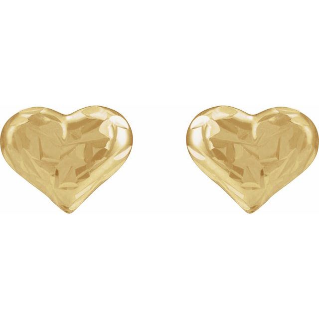 14K Yellow 6.2 mm Diamond-Cut Inverness® Piercing Heart Earrings