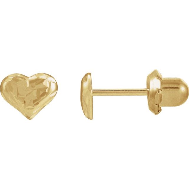 14K Yellow 6.2 mm Diamond-Cut Inverness® Piercing Heart Earrings