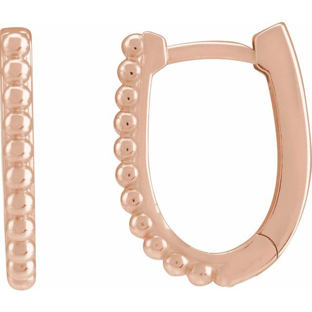 14K Rose Beaded 15 mm Hoop Earrings