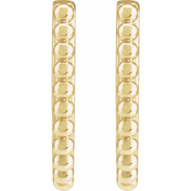 14K Yellow Beaded 15 mm Hoop Earrings
