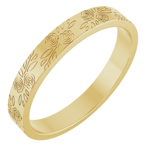 14k Yellow 3 Mm Rose Pattern Band Size 5.5