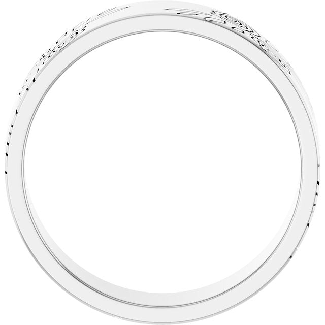 14K White 6 mm Rose Pattern Band Size 10