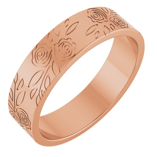 14K Rose 5 mm Rose Pattern Band Size 4.5