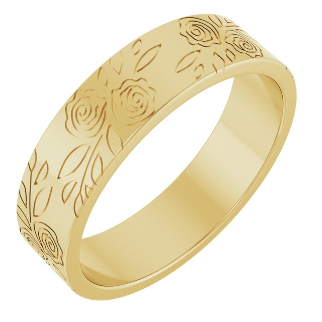 14K Yellow 5 mm Rose Pattern Band Size 10
