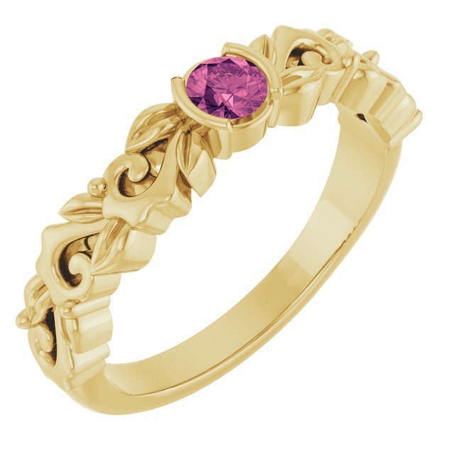 14K Yellow Natural Pink Tourmaline Floral Ring