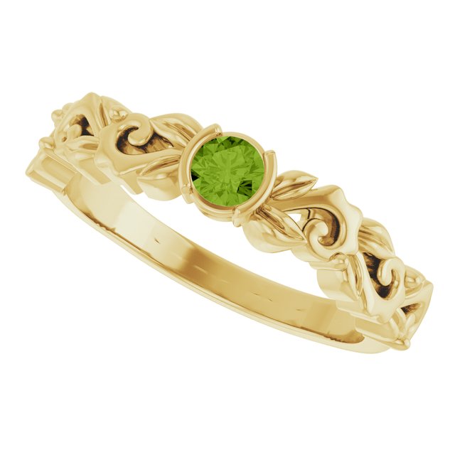 14K Yellow Natural Peridot Floral Ring