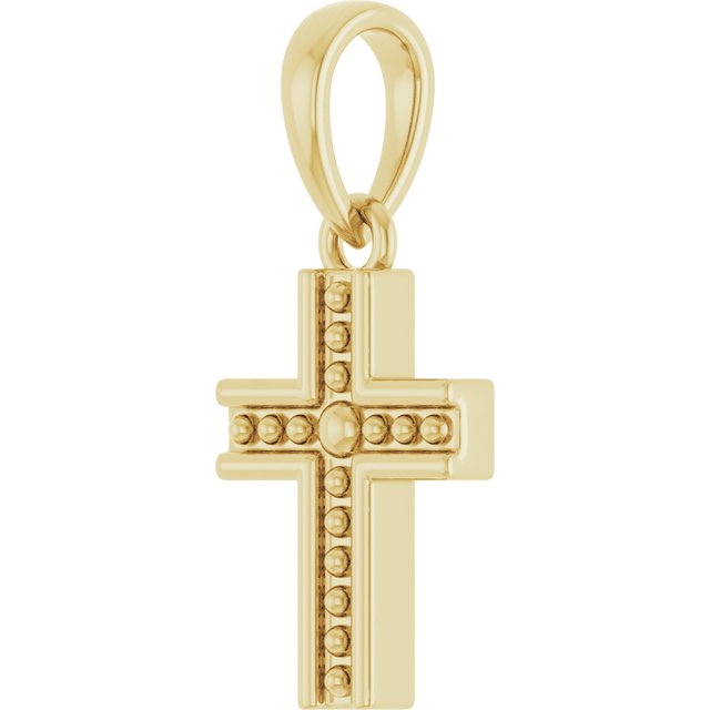 14K Yellow Beaded Cross Pendant