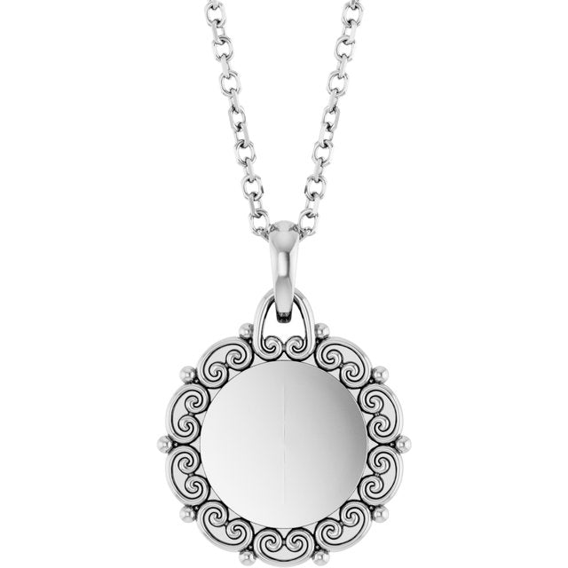 Sterling Silver Engravable Scroll 16-18' Necklace