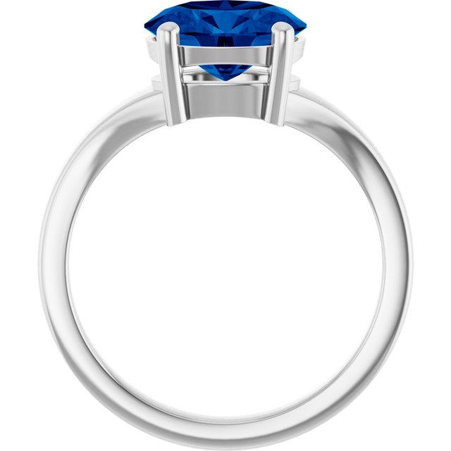 14K White Lab-Grown Blue Sapphire Ring