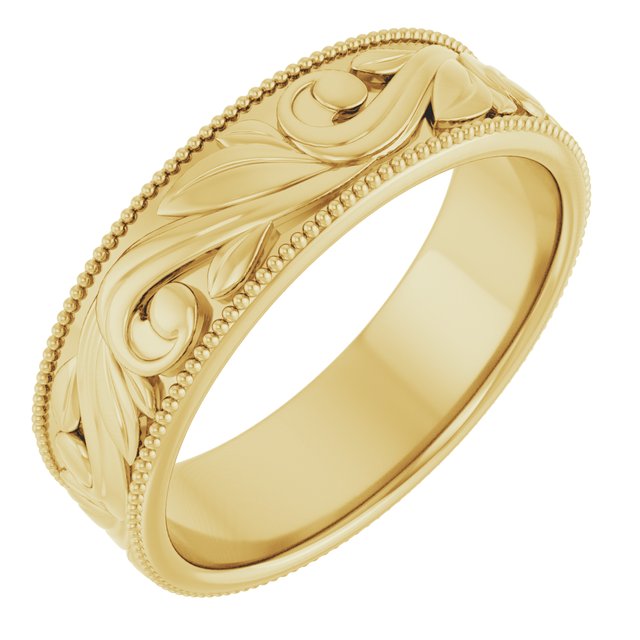 14K Yellow 6 mm Floral-Inspired Band Size 9