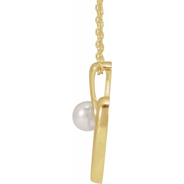14K Yellow Cultured White Akoya Pearl Heart 16-18' Necklace