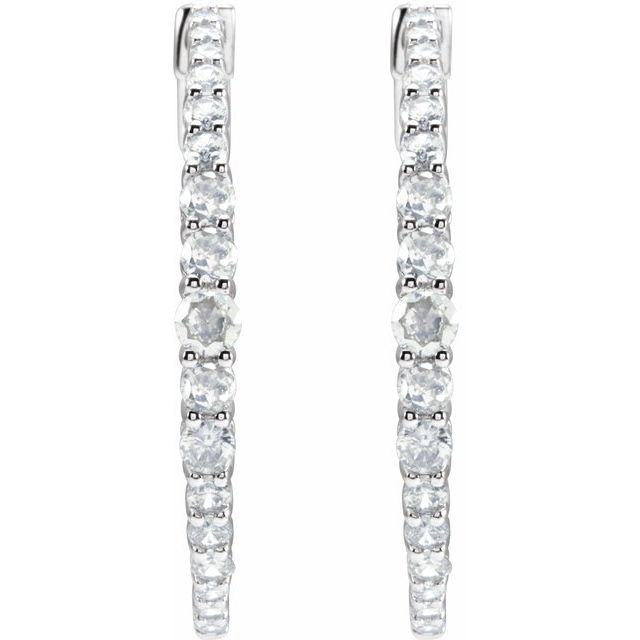 14K White 1 1/3 CTW Natural Diamond 30 mm Hoop Earrings