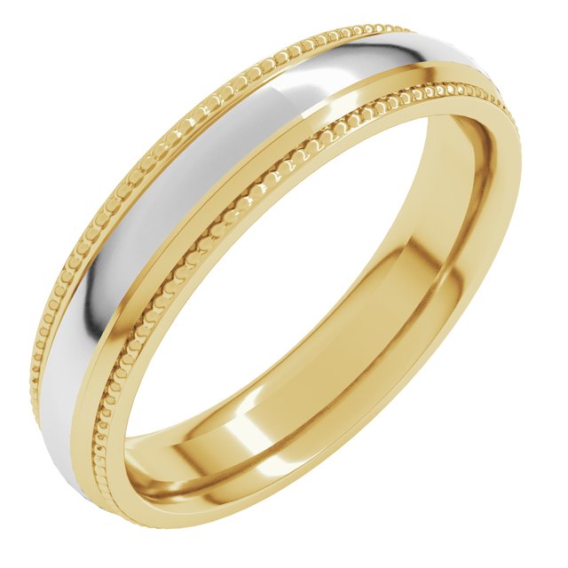 14K Yellow/White 5 mm Half Round Milgrain Comfort-Fit Band
