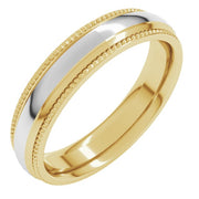 14K Yellow/White 5 mm Half Round Milgrain Comfort-Fit Band