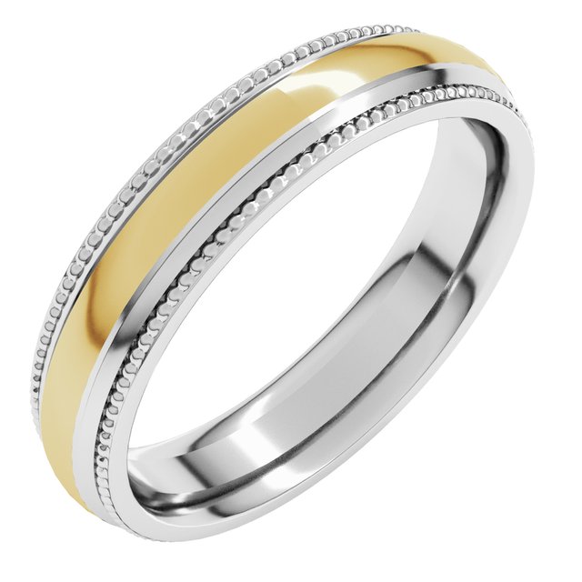 14K White/Yellow 5 mm Half Round Milgrain Comfort-Fit Band