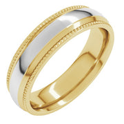 14K Yellow/White 6 mm Half Round Milgrain Comfort-Fit Band
