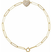 14K Yellow 1/3 CTW Natural Diamond Heart & Paperclip-Style 7' Bracelet