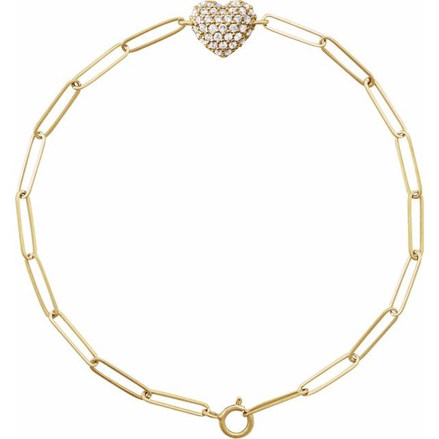 14K Yellow 1/3 CTW Natural Diamond Heart & Paperclip-Style 7' Bracelet