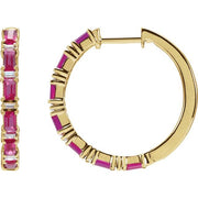 14k Yellow Natural Ruby & 1 1/4 Natural Diamond Hoop Earrings