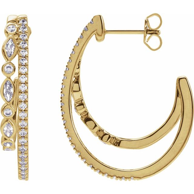 14K Yellow 1 1/5 CTW Natural Diamond 30.5 mm Hoop Earrings