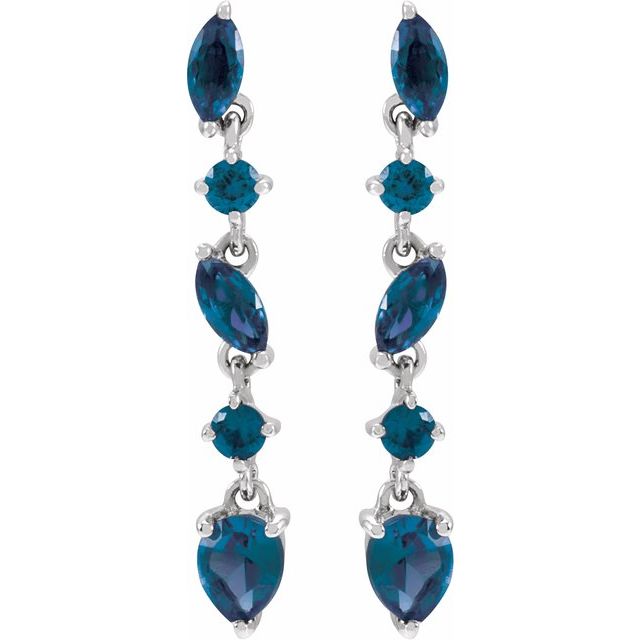 14K White Natural Blue Sapphire Earrings