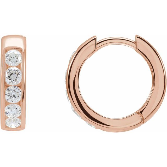 14K Rose 5/8 CTW Lab-Grown Diamond 14 mm Hinged Hoop Earrings