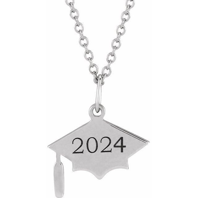 14K White Engravable Graduation Cap 16-18' Necklace