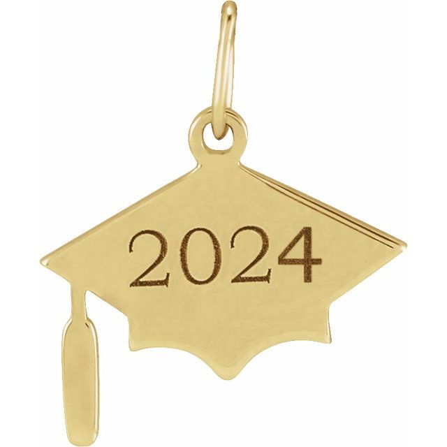 14K Yellow Engravable Graduation Cap Pendant