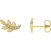 14K Yellow .07 CTW Natural Diamond Leaf Earrings