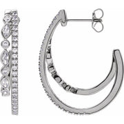 14K White 1 1/5 CTW Natural Diamond 30.5 mm Hoop Earrings