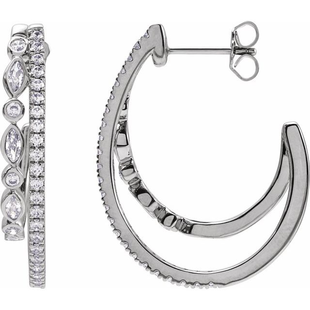 14K White 1 1/5 CTW Natural Diamond 30.5 mm Hoop Earrings