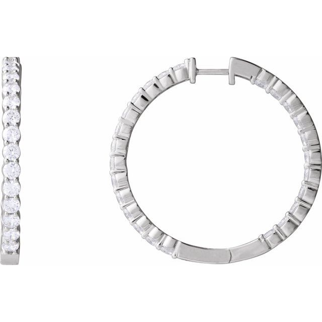 14K White 5 CTW Lab-Grown Diamond Inside-Outside Hinged 37.8 mm Hoop Earrings