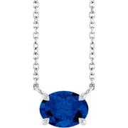 14K White Natural Blue Sapphire 18' Necklace