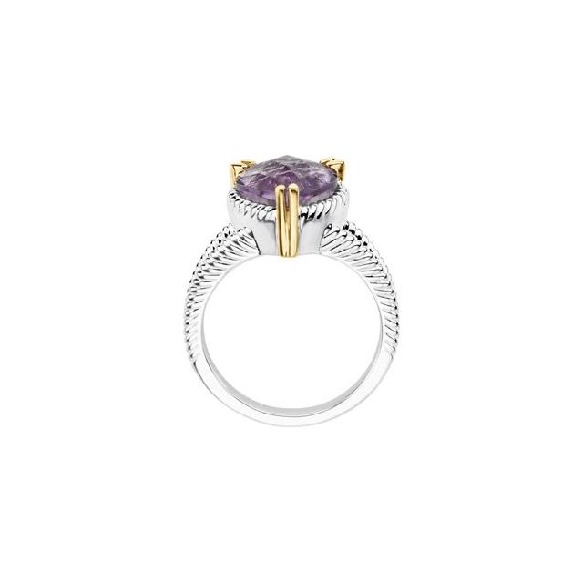 Sterling Silver & 14K Yellow Natural Amethyst Heart Ring