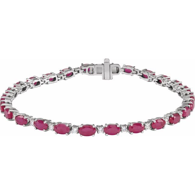 14k White Lab-grown Ruby & 5/8 Ctw Lab-grown Diamond Line 7' Bracelet