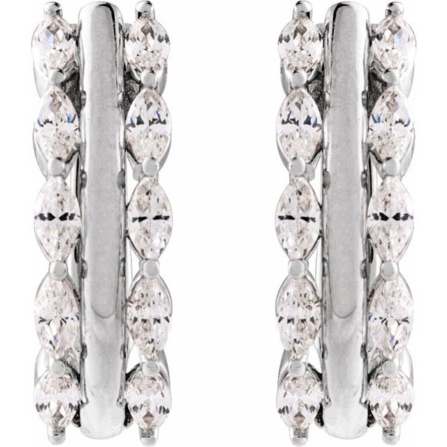 14K White 5/8 CTW Natural Diamond Hinged 15 mm Hoop Earrings