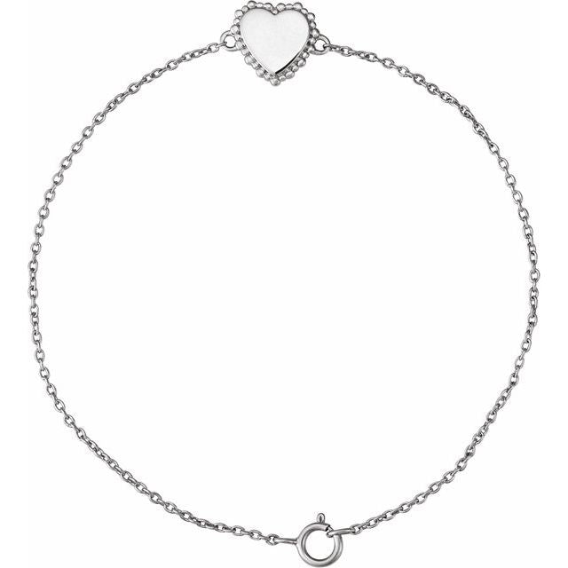 14K White Heart 7' Bracelet