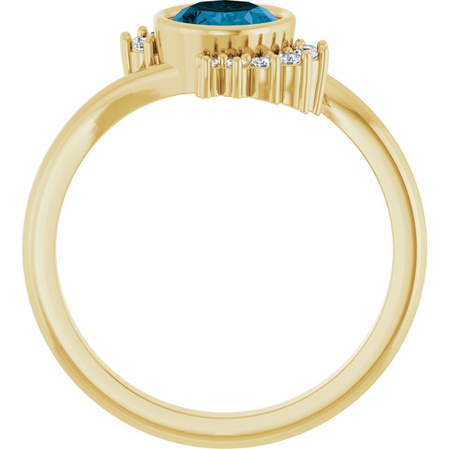 14K Yellow Natural London Blue Topaz & 1/8 CTW Natural Diamond Ring