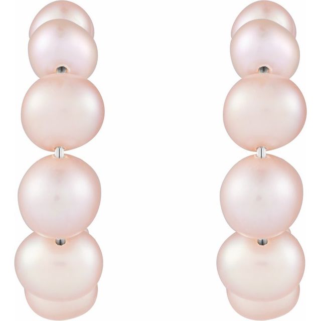 Sterling Silver Cultured Pink Freshwater Pearl Hoop Earrings
