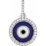 Sterling Silver 1/10 CTW Natural Diamond Blue Enameled Evil Eye Pendant