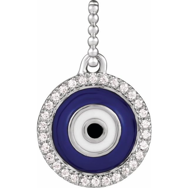 Sterling Silver 1/10 CTW Natural Diamond Blue Enameled Evil Eye Pendant