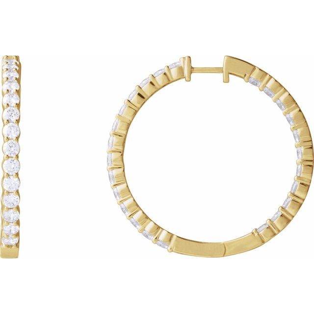 14K Yellow 5 CTW Lab-Grown Diamond Inside-Outside Hinged 37.8 mm Hoop Earrings