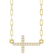 14K Yellow .06 CTW Natural Diamond Sideways Cross 18' Necklace