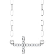 Sterling Silver .06 CTW Natural Diamond Sideways Cross 18' Necklace
