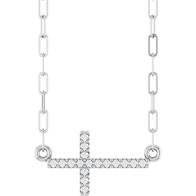 Sterling Silver .06 CTW Natural Diamond Sideways Cross 18' Necklace