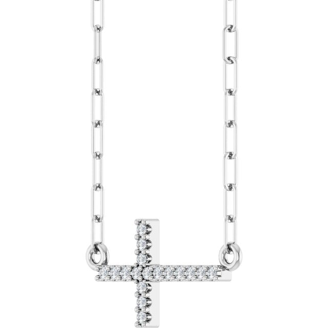 Sterling Silver .06 CTW Natural Diamond Sideways Cross 18' Necklace