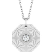 14k White .06 Ct Natural Diamond Medallion 16-18' Necklace