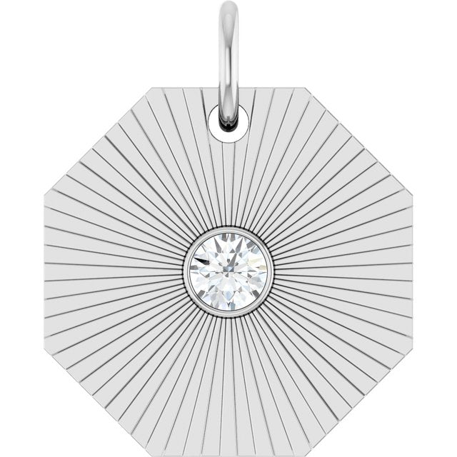 14k White .06 Ct Natural Diamond Medallion Pendant