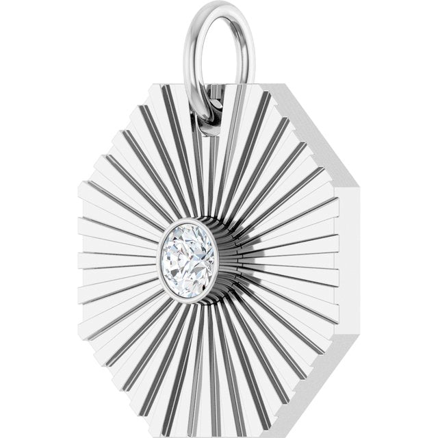 14k White .06 Ct Natural Diamond Medallion Pendant