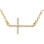 14k Yellow 1/10 Ctw Natural Diamond Sideways Cross 16-18' Necklace